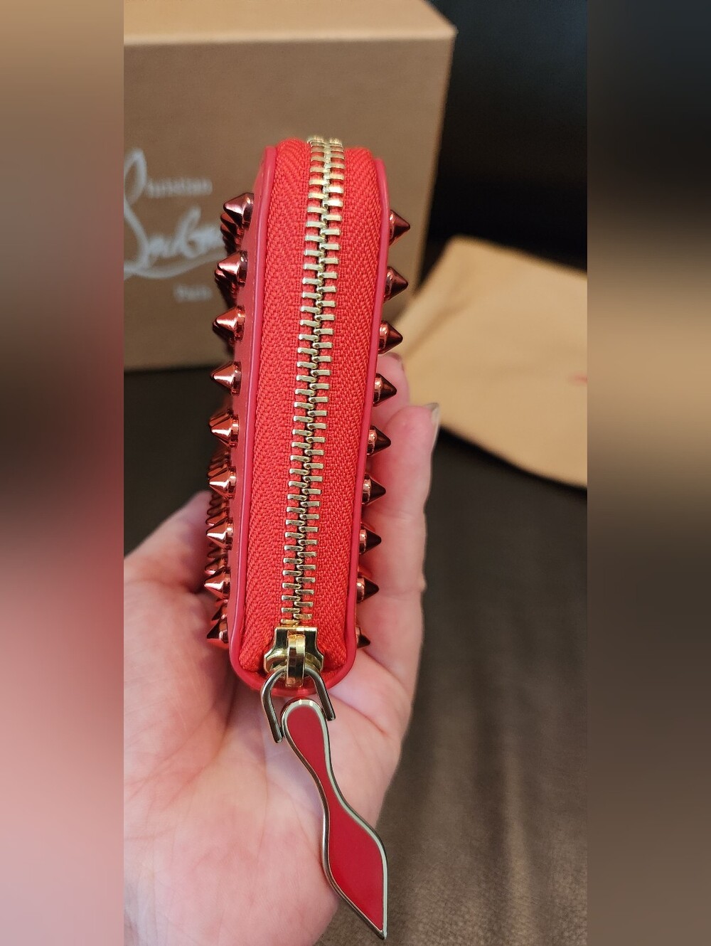 Christian Louboutin Red Spiked Zip-Around Wallet NWT Full Inclusion. - Picture 2 of 9